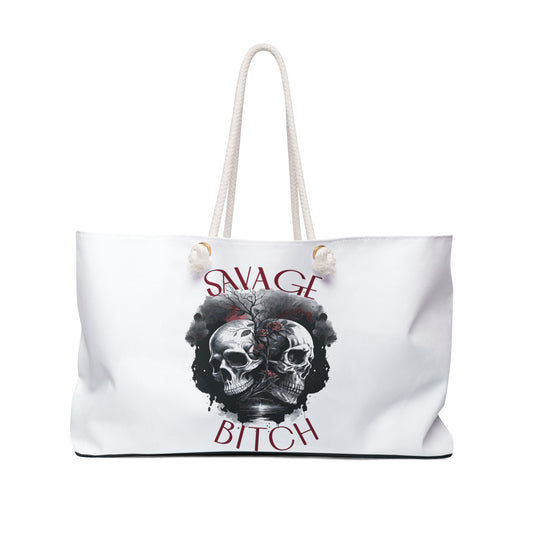 Savage Bitch Oversized Weekender Bag. gift for mom. gift for her. women's tote bag. skull print. floral skull