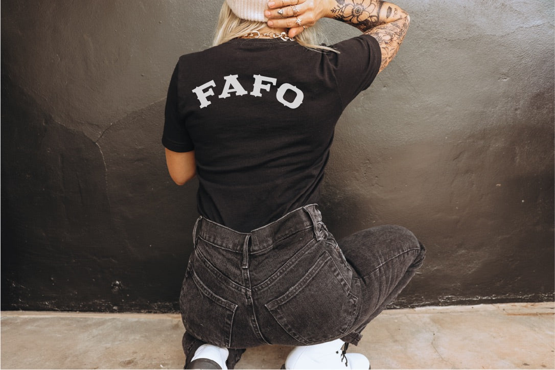 Wrong Bitch Ranch FAFO 2-Sided Unisex Jersey Short Sleeve Tee.