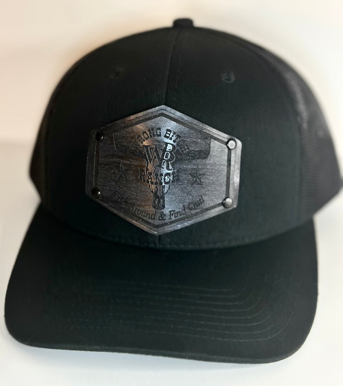 Women’s Wood/Leather Patch SnapBack Trucker Cap Black