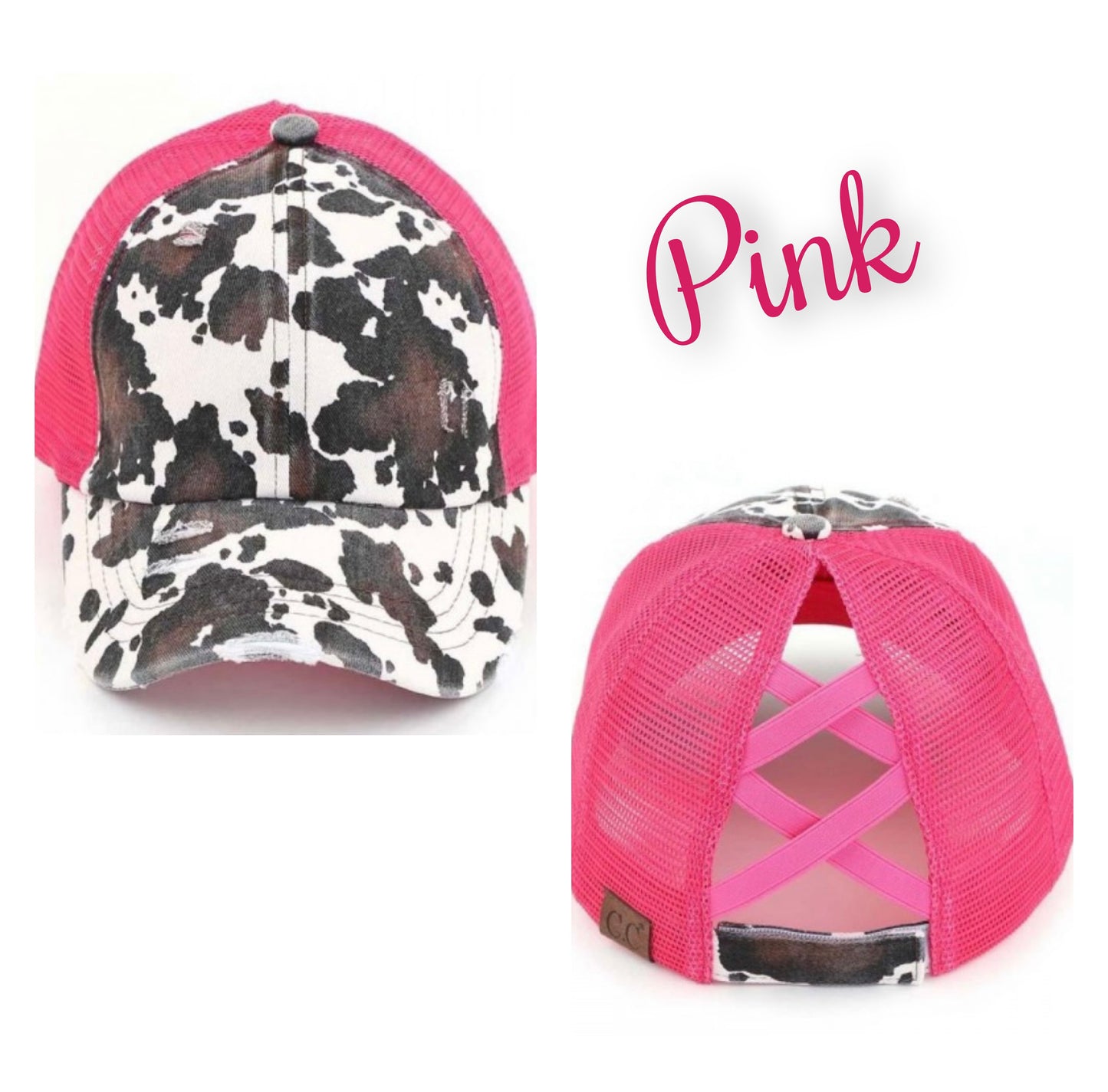 Women’s Cow Print Ponytail Trucker Hat