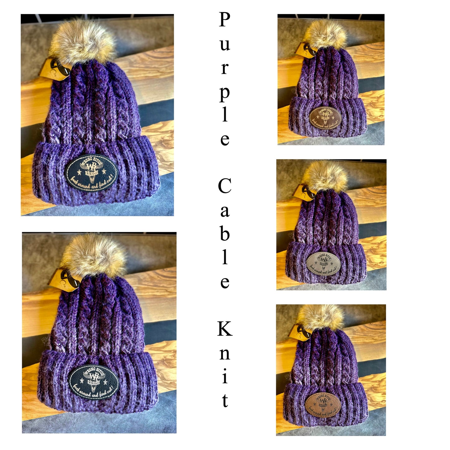 Wrong Bitch Ranch FAFO Pom Pom Beanies. Available in multiple patterns and patch colors