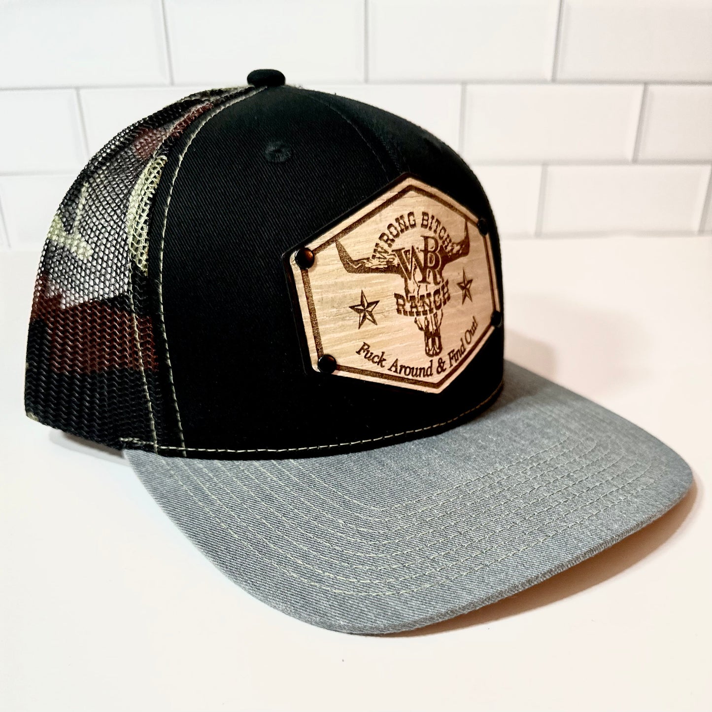 Women’s Wood/Leather Patch SnapBack Trucker Cap