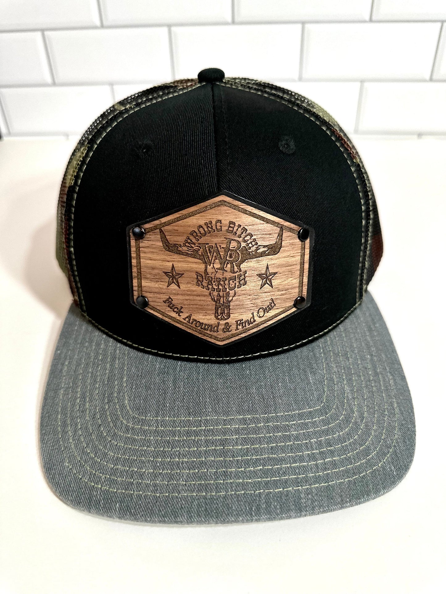 Women’s Wood/Leather Patch SnapBack Trucker Cap