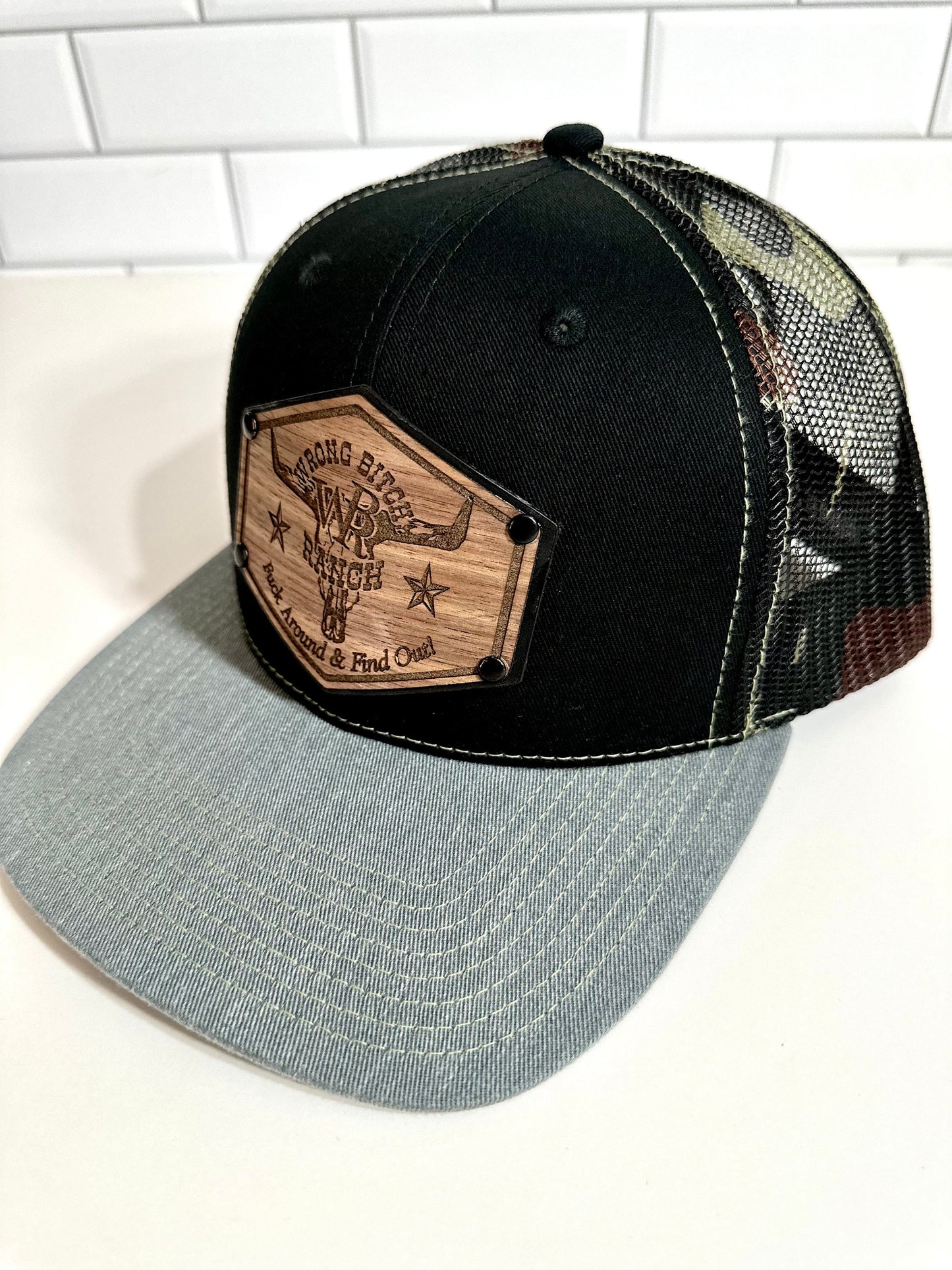 Women’s Wood/Leather Patch SnapBack Trucker Cap